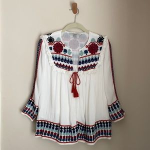 Zara 3/4 Sleeve Embroidered Top, Size Small